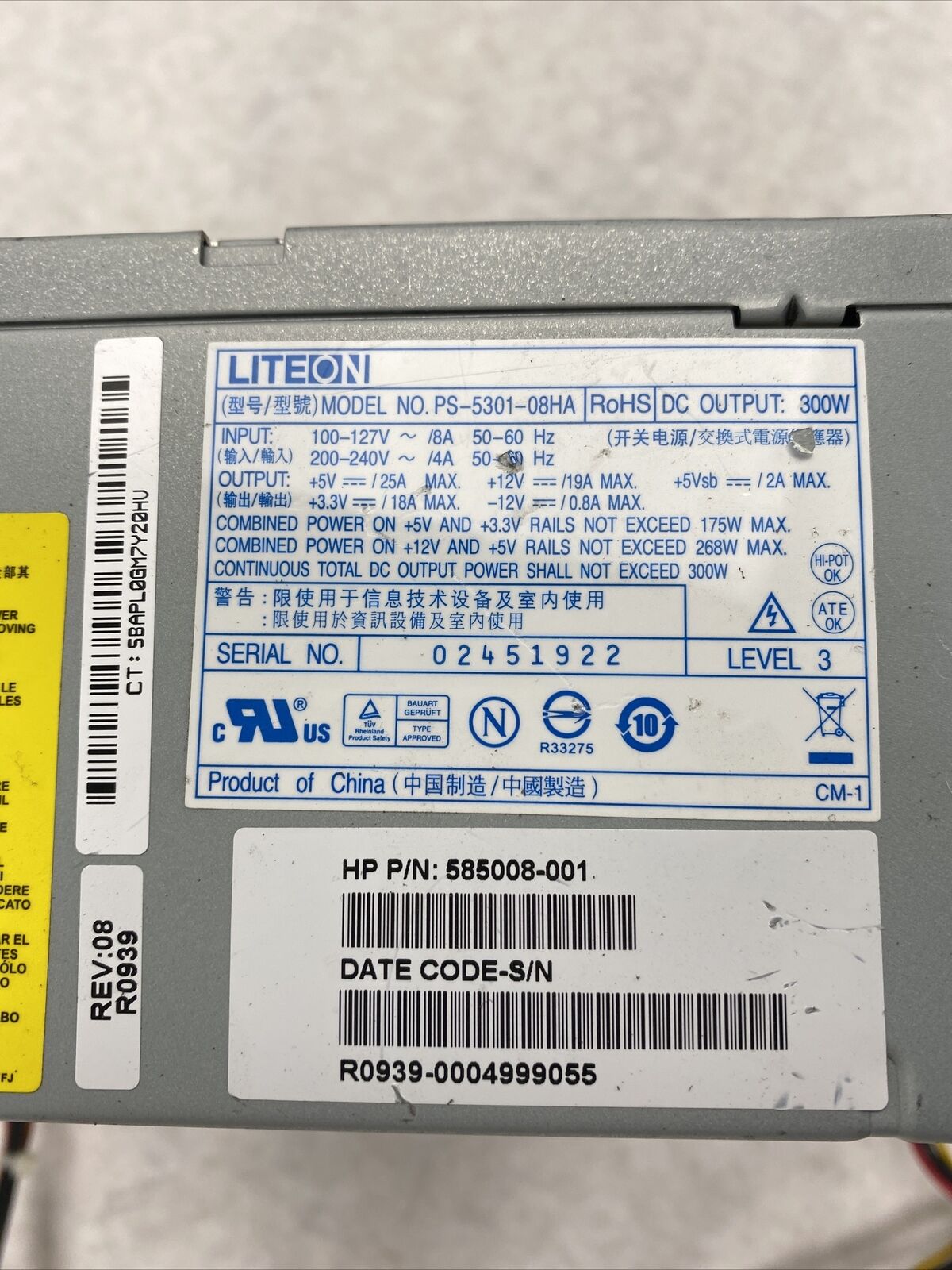 LiteOn PS-5301-08HA HP 585008-001 300W ATX Power Supply PSU