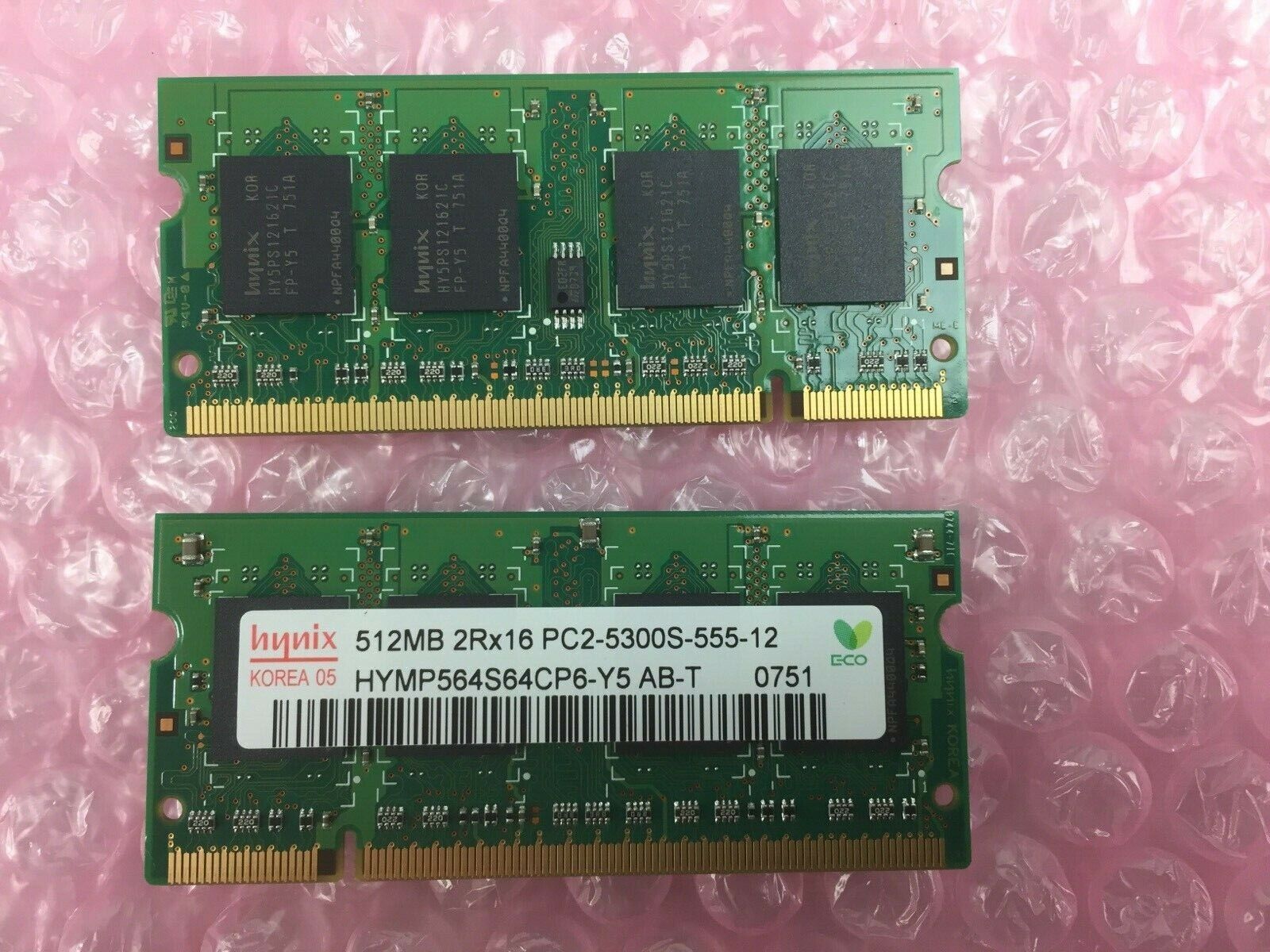 Lot of 2 Hynix 512MB 2Rx16 PC2-5300S-555-12 HYMP564S64CP6-Y5 AB-T 0751