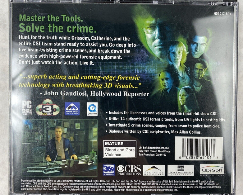 CSI Crime Scene Investigation 2003 PC Video Game by UbiSoft Rated M