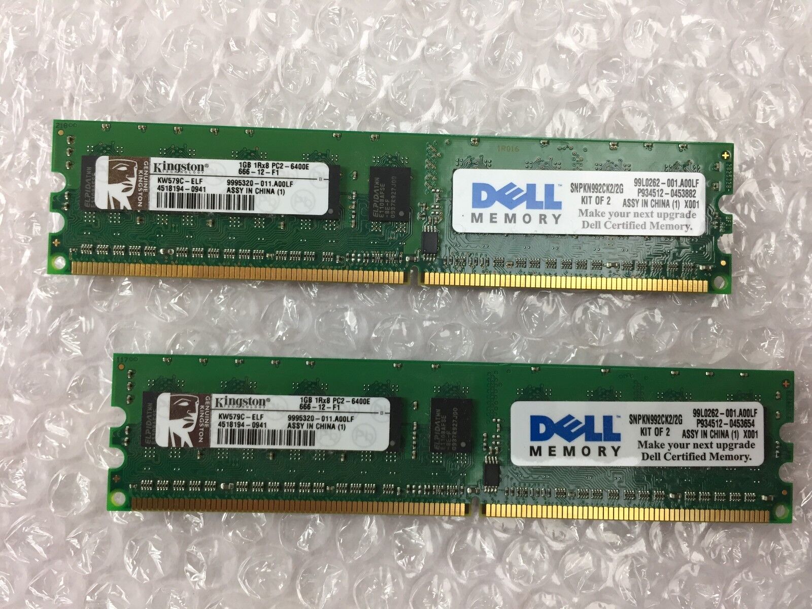 Kingston (2x1GB) 2GB of 1Rx8 PC2-6400E Dell Part # SNPKN992CK2/2G