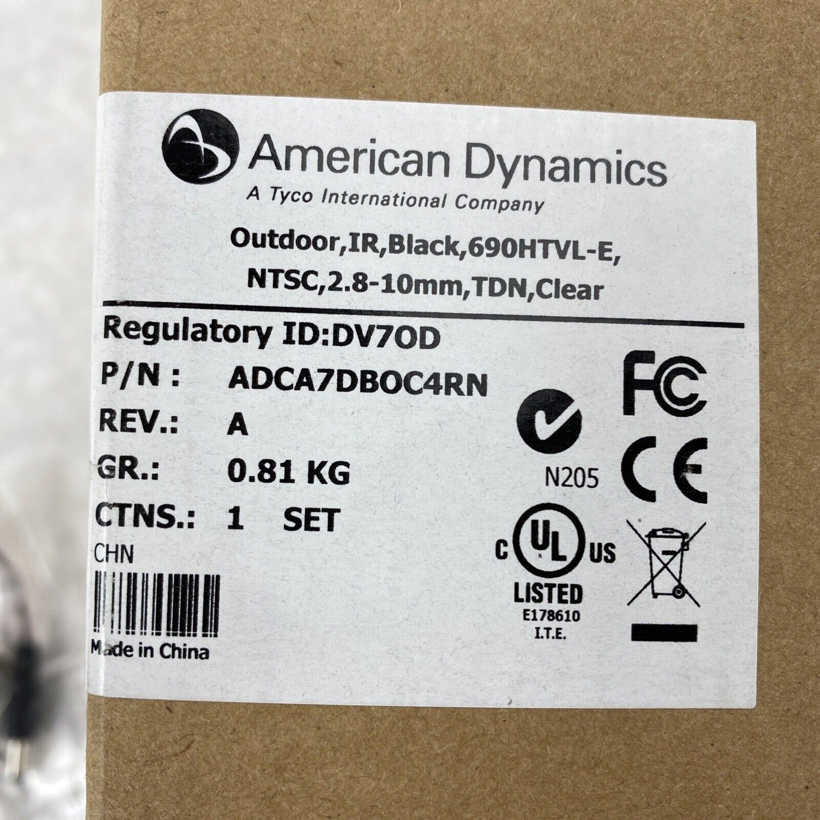 American Dynamics ADCA7DBOC4RN Outdoor IR Black 690HTVL-E 2.8-10mm TDN Clear