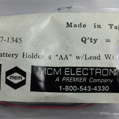 MCM Electronics  27-1345 Battery Holder 4 AA with Lead Wire