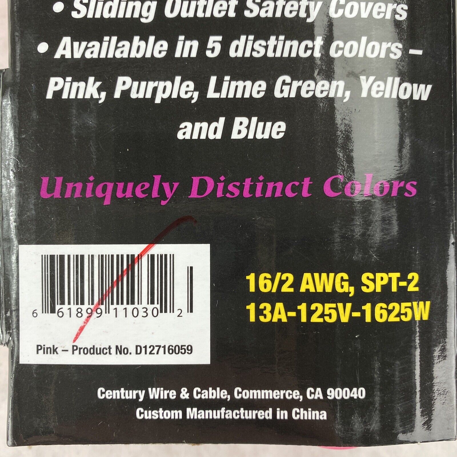 Century Wire Pro Glo 9ft Household Indoor Extension Polarized AC Power Cord Pink