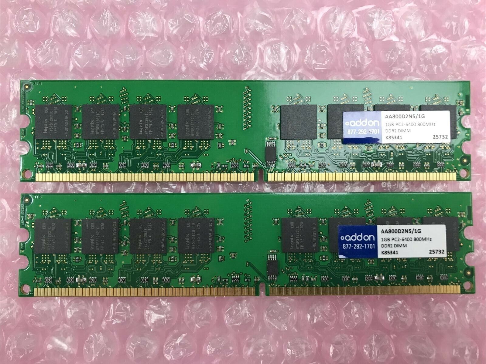 Lot of 2 Addon AA800D2N5/1G - 1GB PC2-6400 800MHz DDR2 DIMM