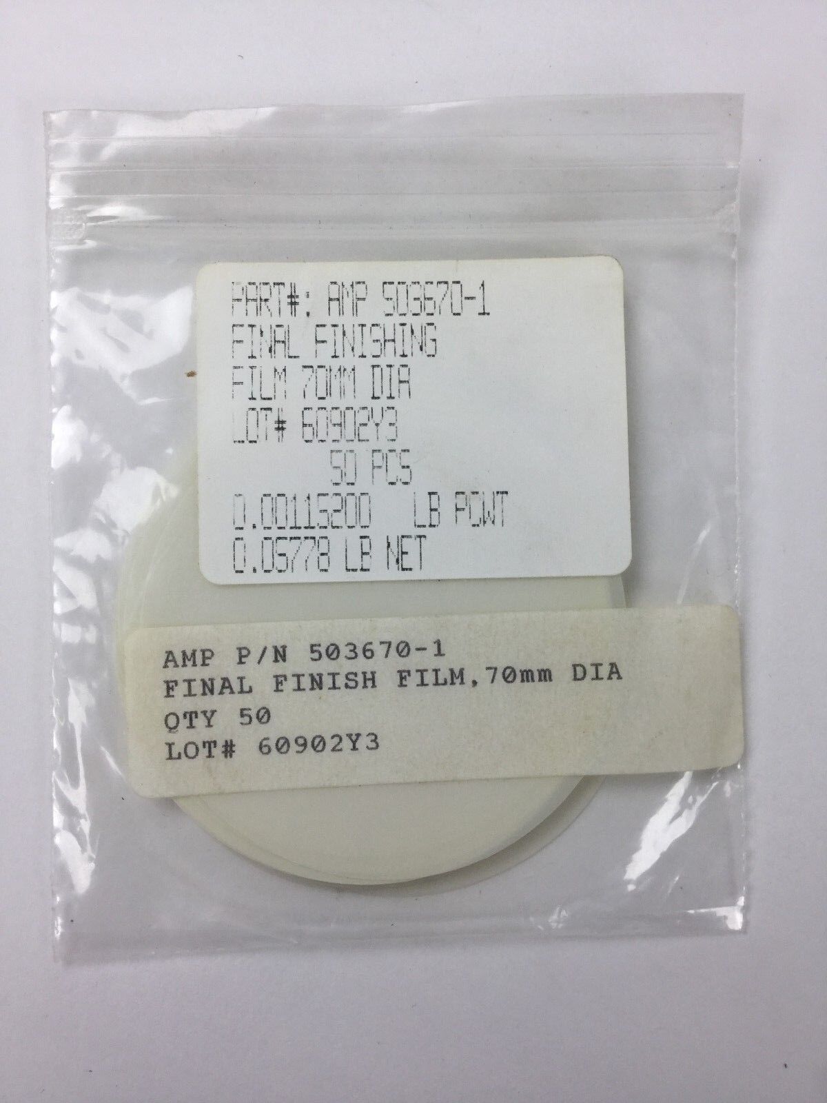 AMP Final Finishing Film 70mm Dia 503670 1 (Lot of 50)