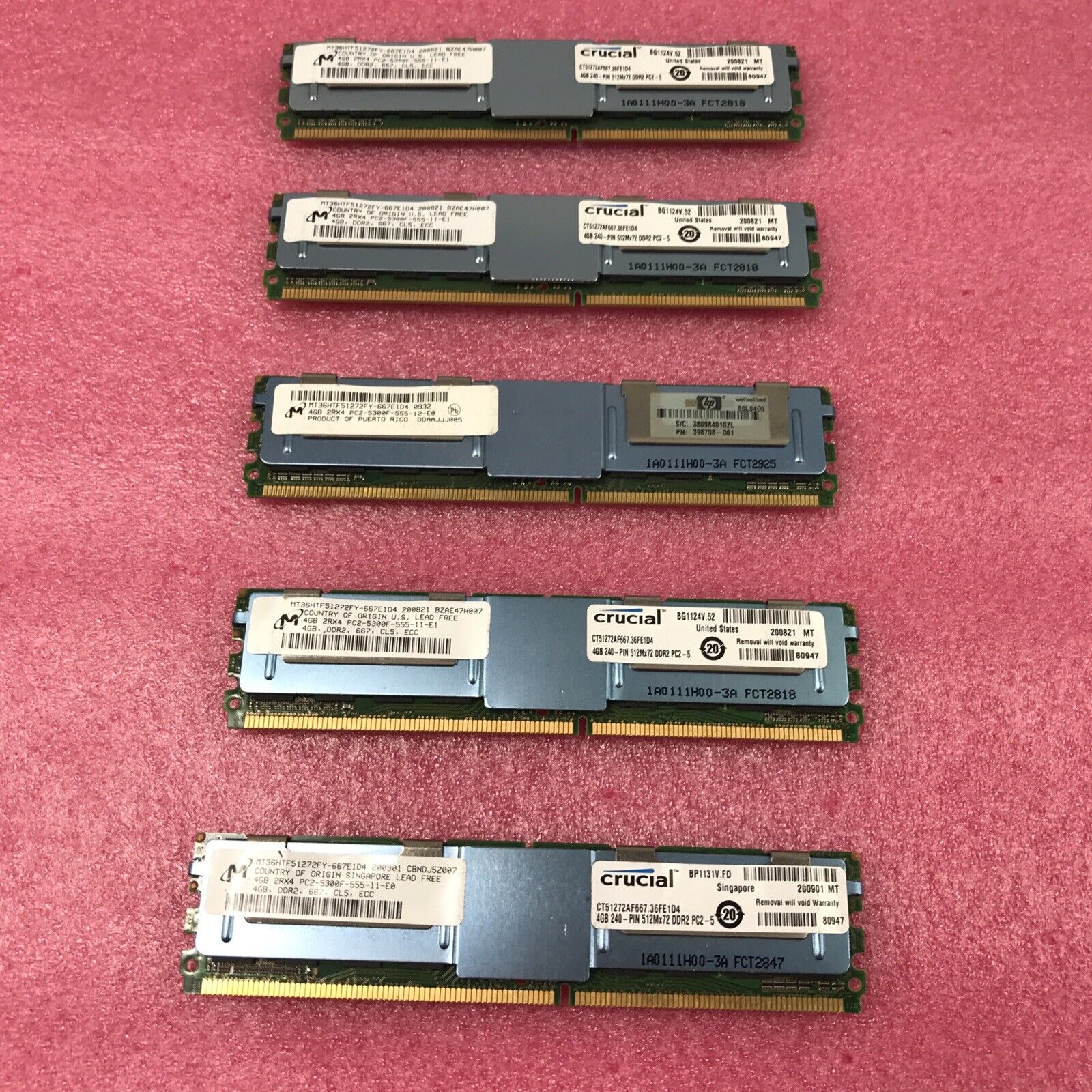 20GB Kit 5x 4GB 2XR4 PC2-5300F DDR2 CL5 ECC CT51272AF667 (Tested and Working)