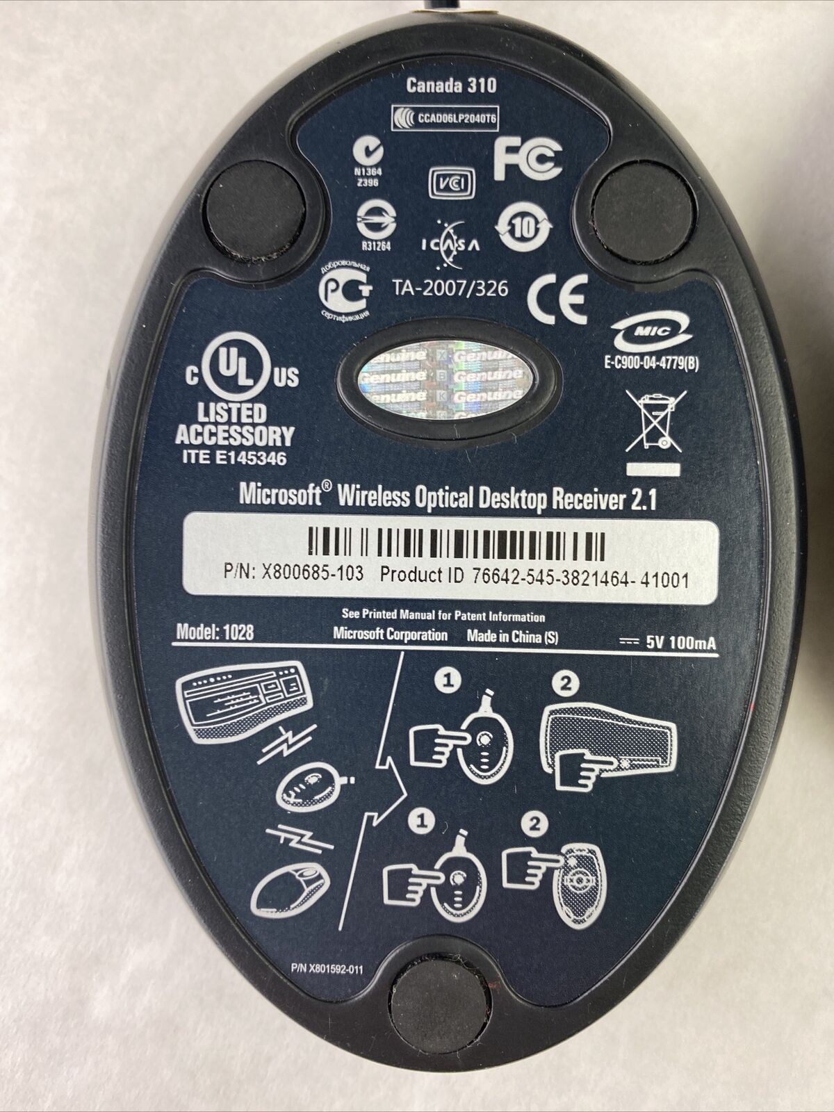 Set( 3 ) Microsoft 1012 1028 USB Wireless Optical Mouse Receiver 2.0A 2.1 2.1A