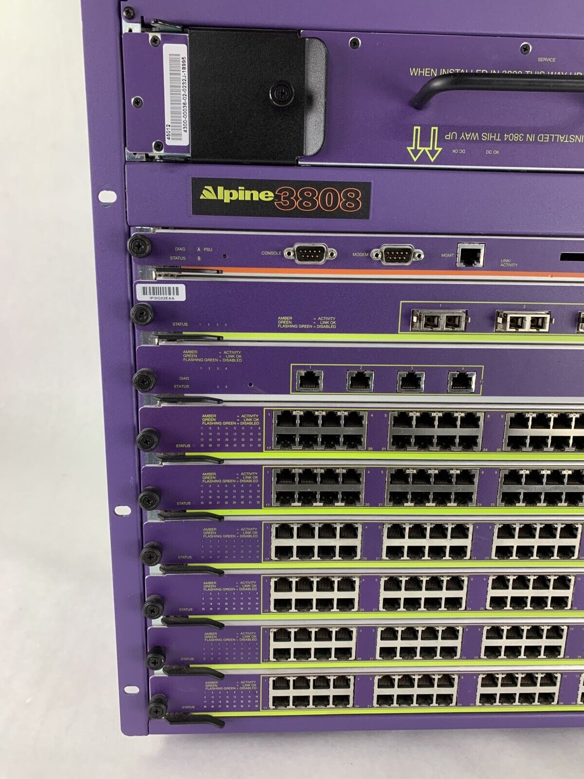 Extreme Networks Alpine 3808 9 Slot Switch 45080 6x FM-32T 1x WM-4T1 1x GM-4X