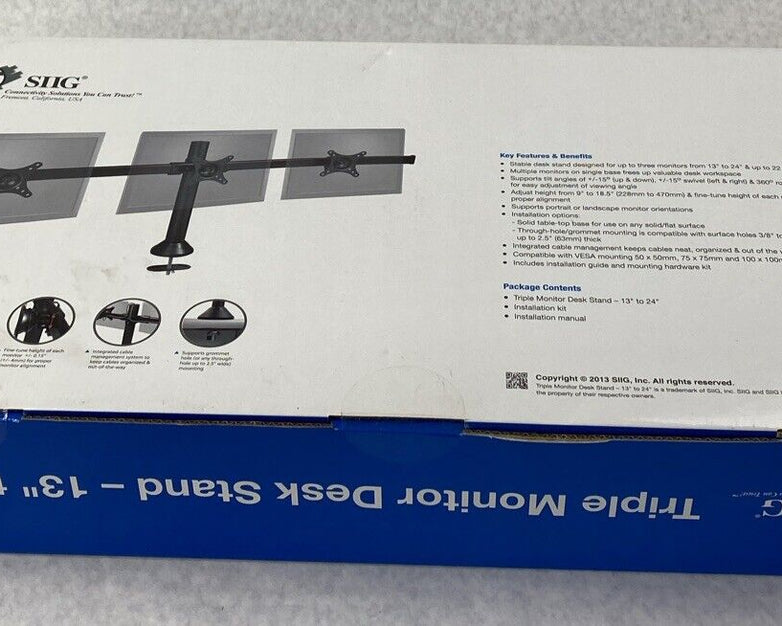 SIIG Triple Monitor Desk Stand for 13" to 24" Displays ACN1352X CE-MT1812-S1