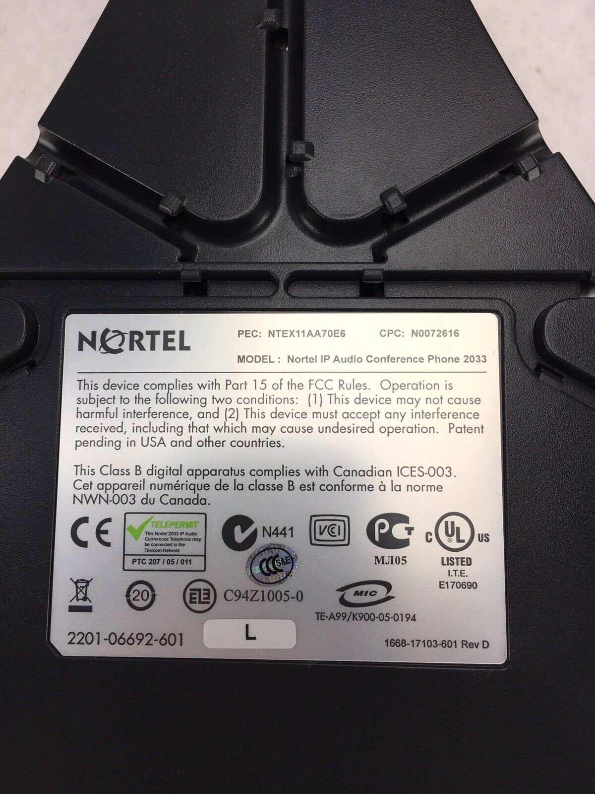 Nortel IP Audio Conference Phone 2033 w/PoE Module NTEX11AA70E6 only