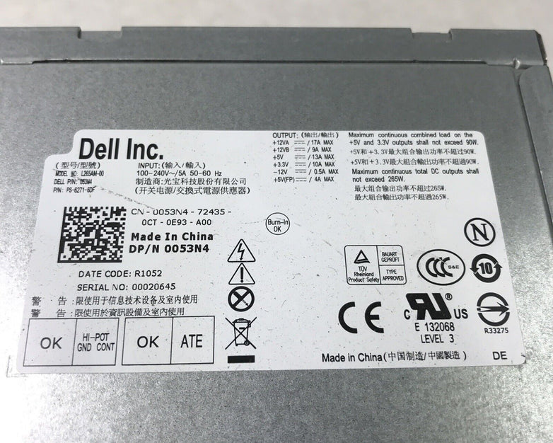 Dell 0053N4 60Hz 240V 13A L265AM Power Supply PS-6271-6DF