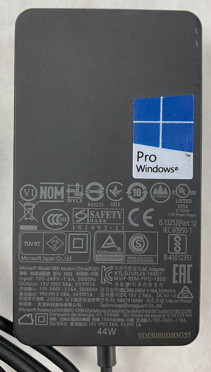 Microsoft 1800 Windows 15V 2.58A AC Adapter 44W Charger PSU for Surface Pro