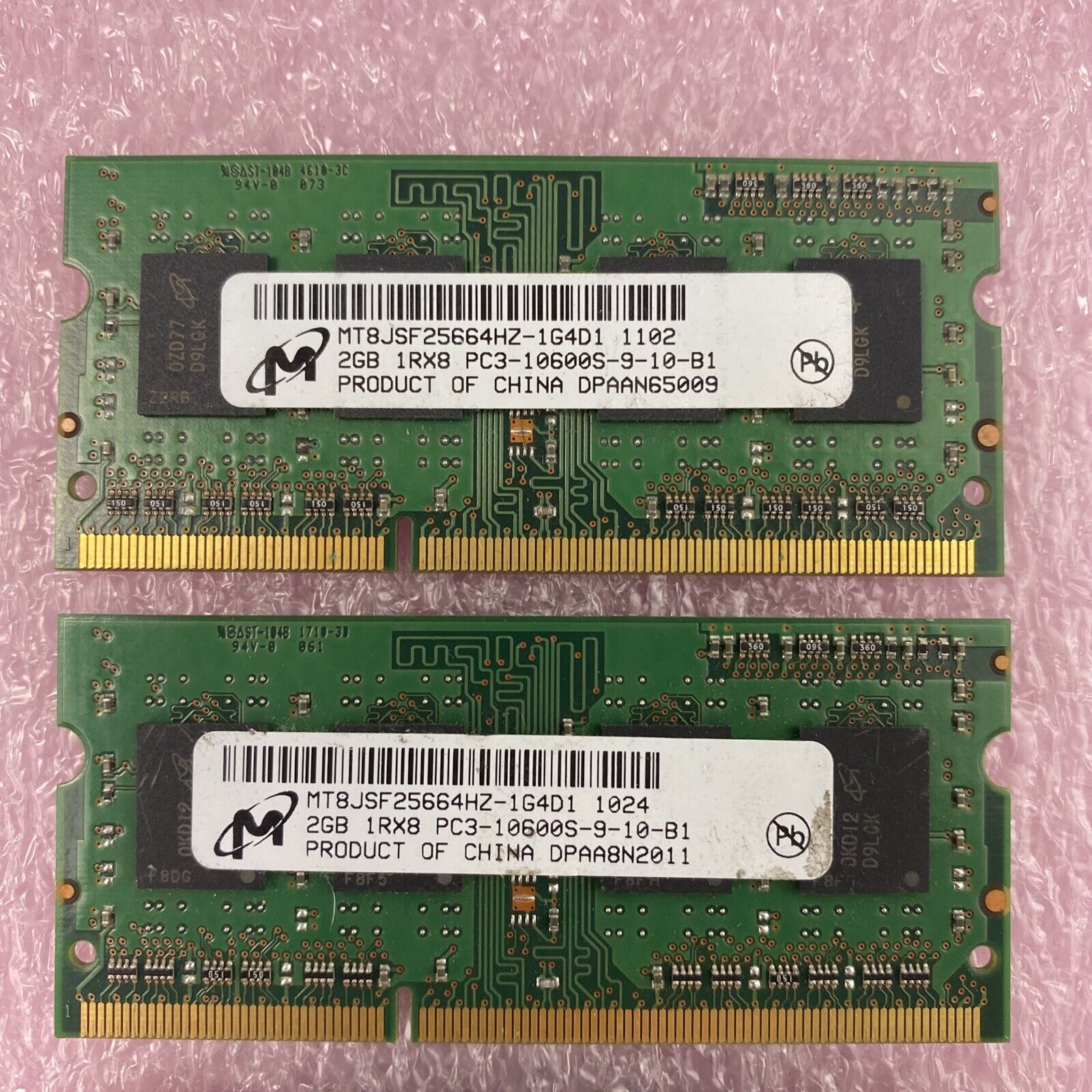 Lot( 4 ) 2GB Micron MT8JSF25664HZ-1G4D1 PC3-10600S 1333MHz DDR3 Laptop Memory