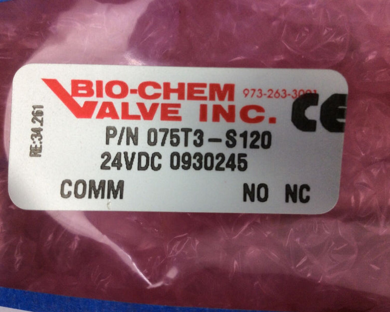 Bio-Chem Syringe Valve 075T, 3 Way, 24V, 075T3-S120