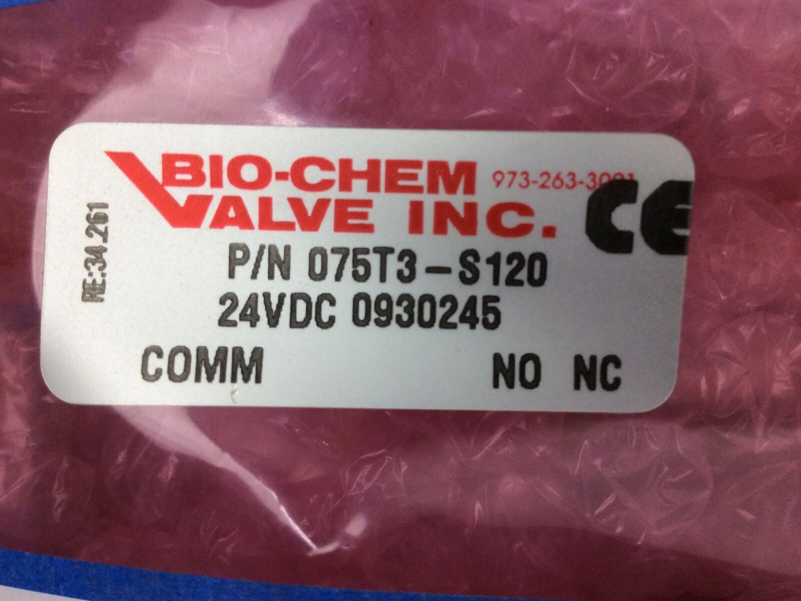 Bio-Chem Syringe Valve 075T, 3 Way, 24V, 075T3-S120