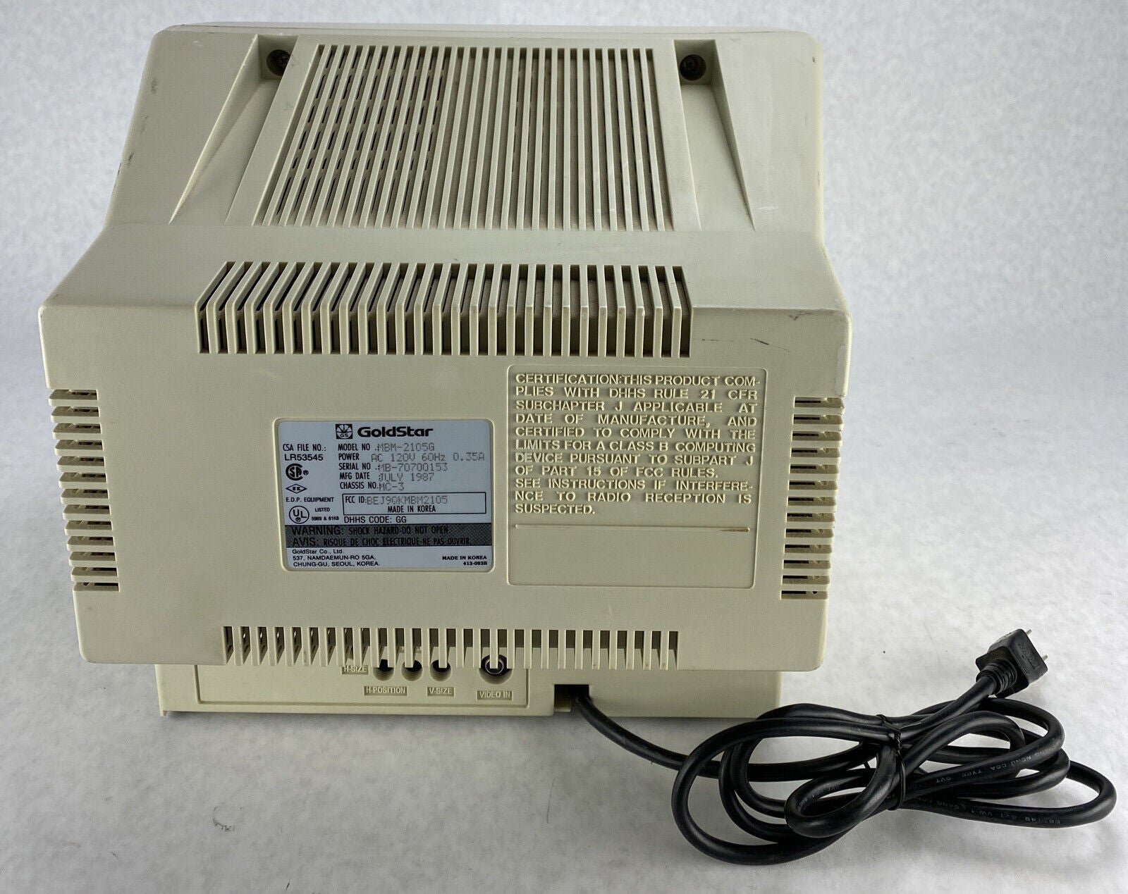 Goldstar MBM-2105G Vintage Monitor for Apple II Atari C64
