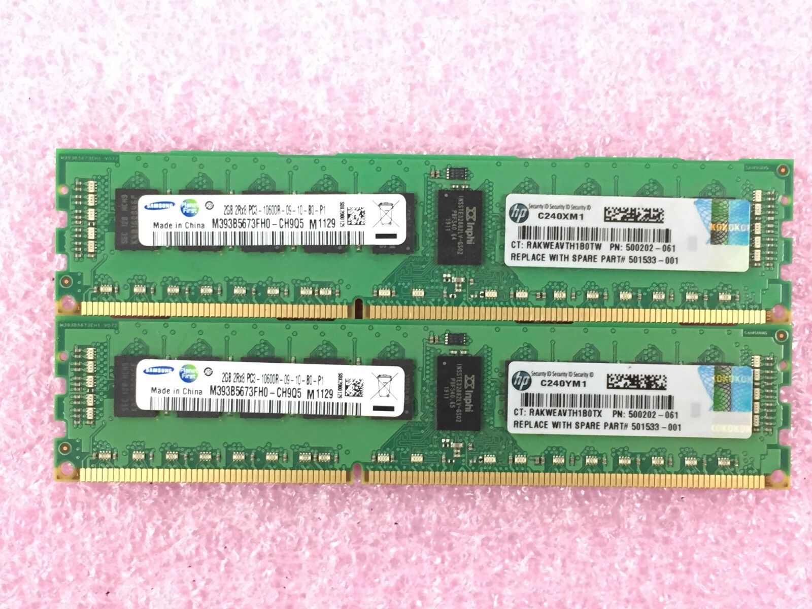 4GB Kit (2x 2GB) 2Rx8 PC3-1600R-09-10-B0-P1 Samsung M393B5673FH0-CH9Q5