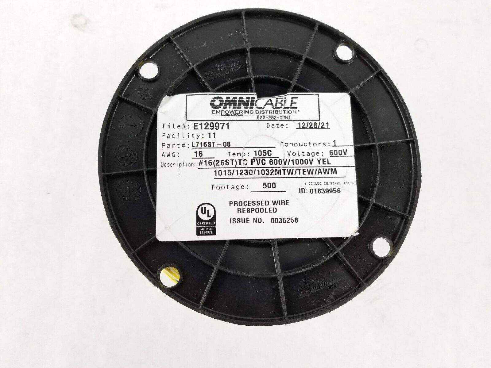 Omni Cable L716ST-08  16(26ST)TC PVC 600V/1000V Yellow 1015 / 1230 / 1032  500FT