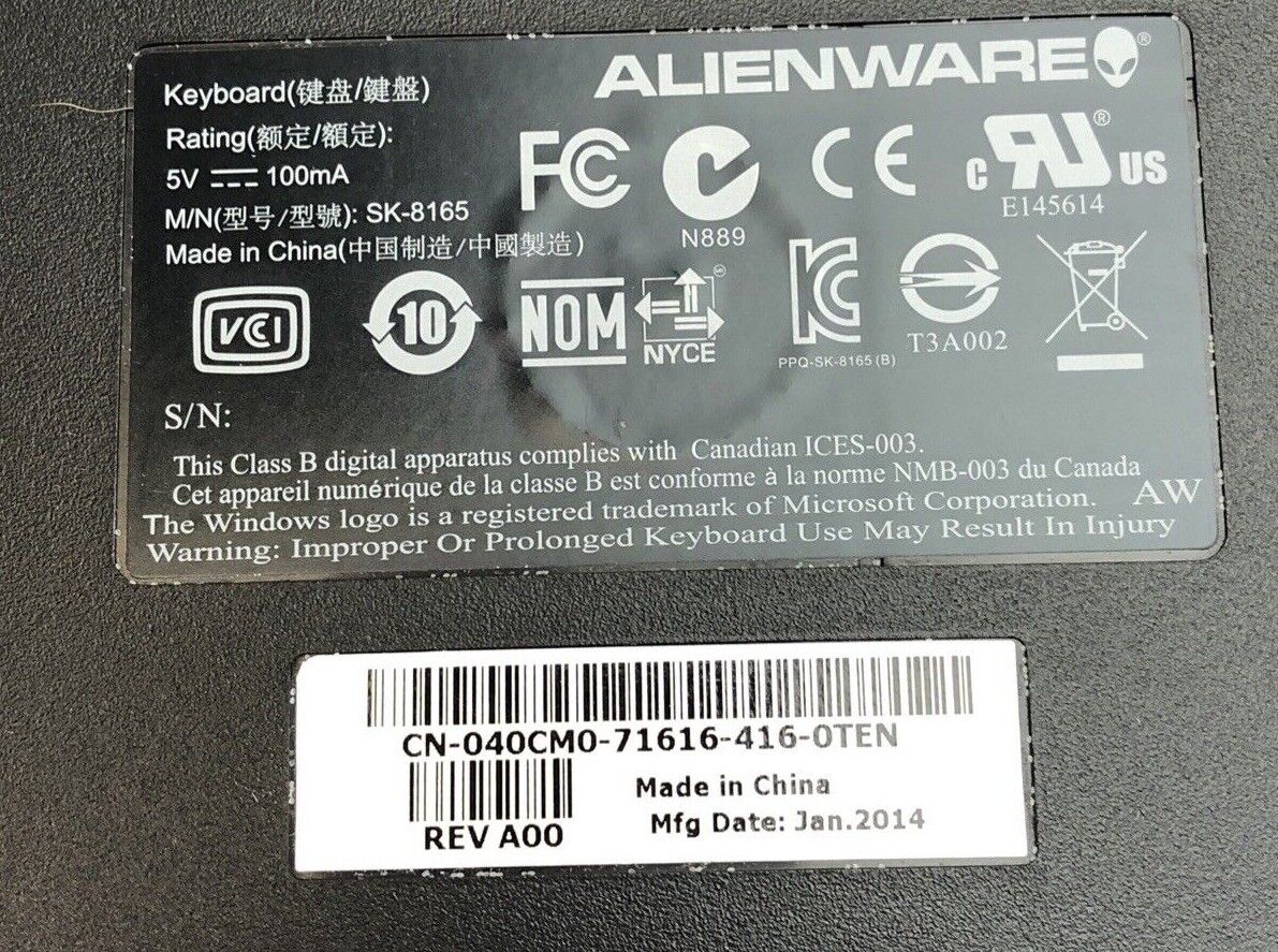 Dell Alienware SK-8165 Wired Black Gaming Keyboard With Steel Gray Font
