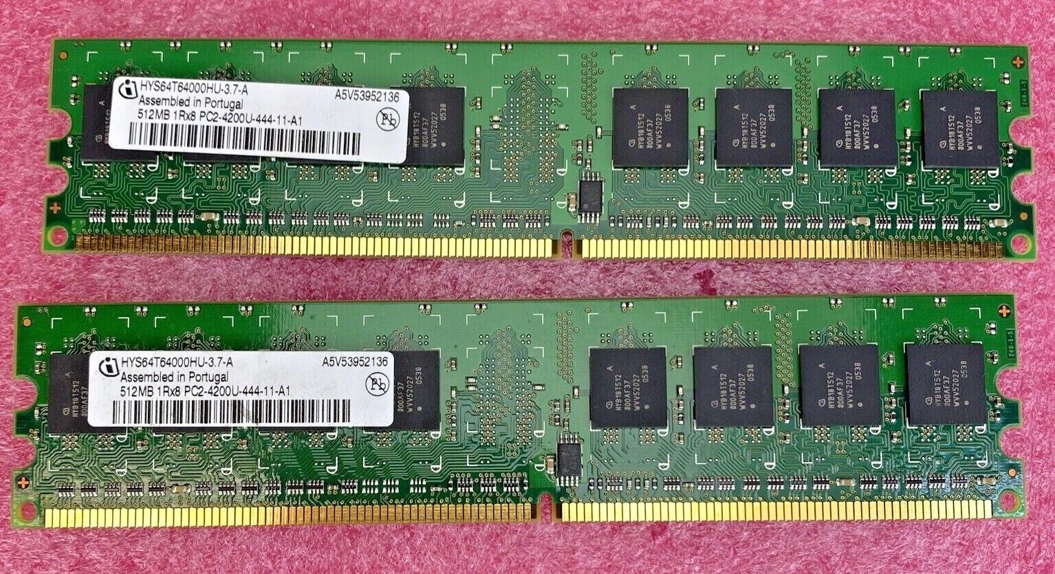 2x 512MB Infineon HYS64T64000HU-3.7-A 1Rx8 PC2-4200U desktop memory RAM