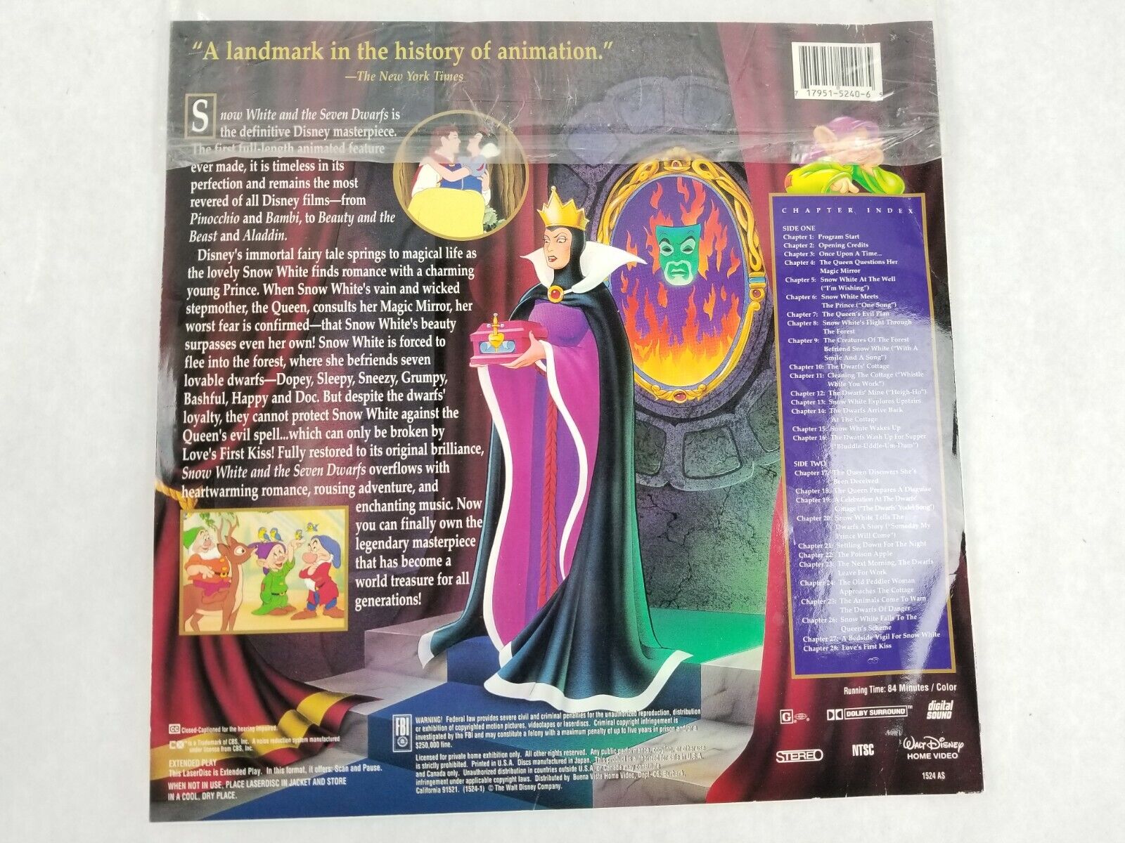 Snow White And The Seven Dwarfs Walt Disney’s Masterpiece LaserDisc