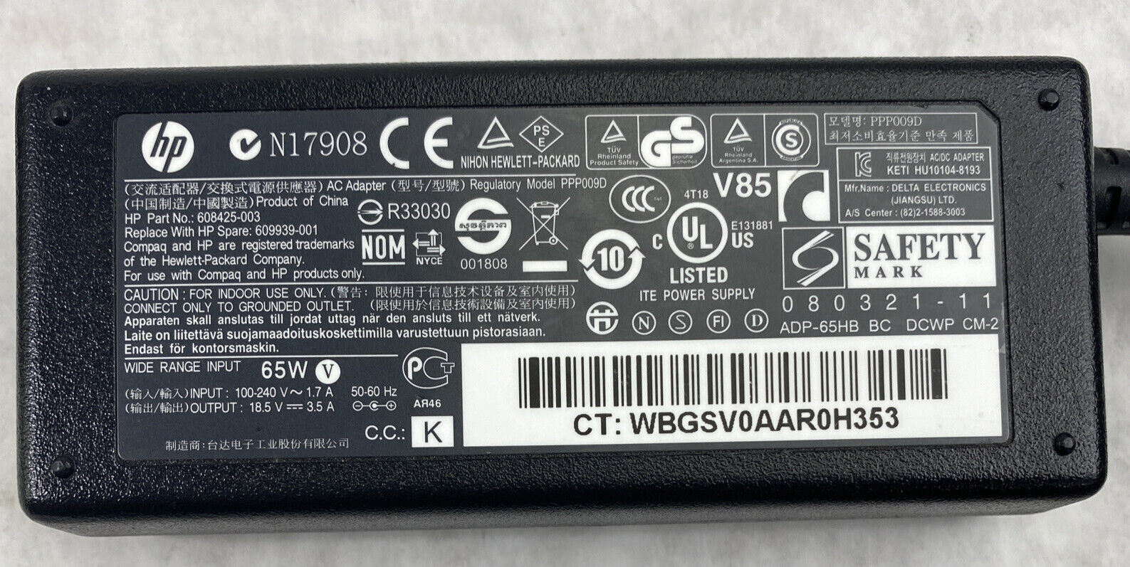 genuine HP 608425-003 laptop charger AC power adapter 609939-001 18.5V 3.5A 65W