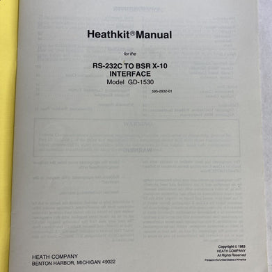 Heathkit GD-1530 Manual RS-232C to BSR X-10 Interface 1983 595-2932-01