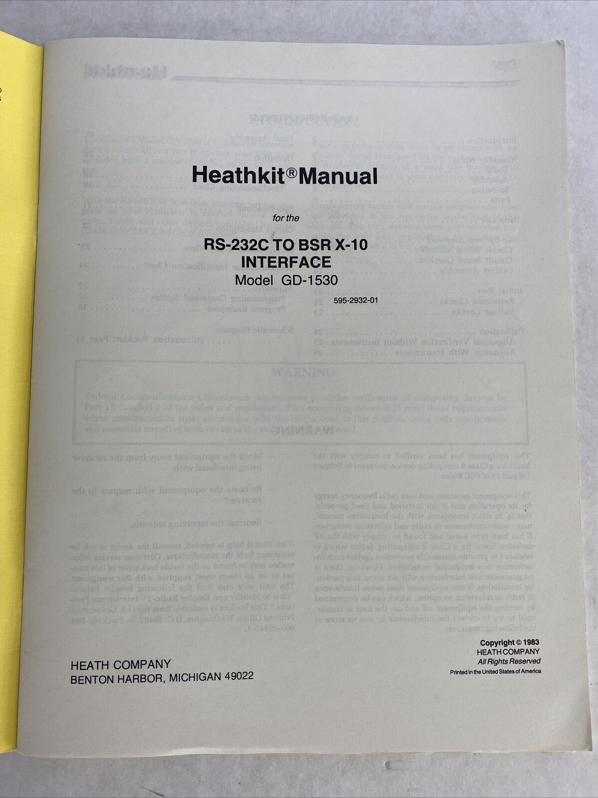 Heathkit GD-1530 Manual RS-232C to BSR X-10 Interface 1983 595-2932-01