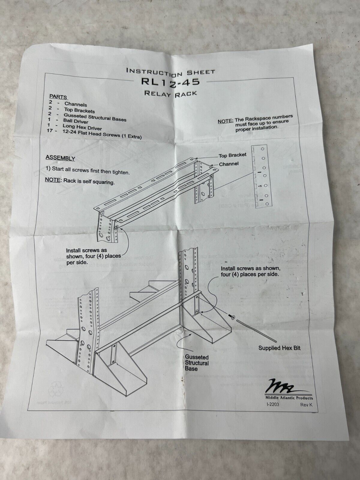 Middle Atlantic Products RL12-45 Relay Rack