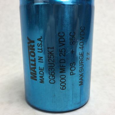 NOS  Mallory CG63U25K1 6000 MFD   25 VDC   Max Surge 40VDC