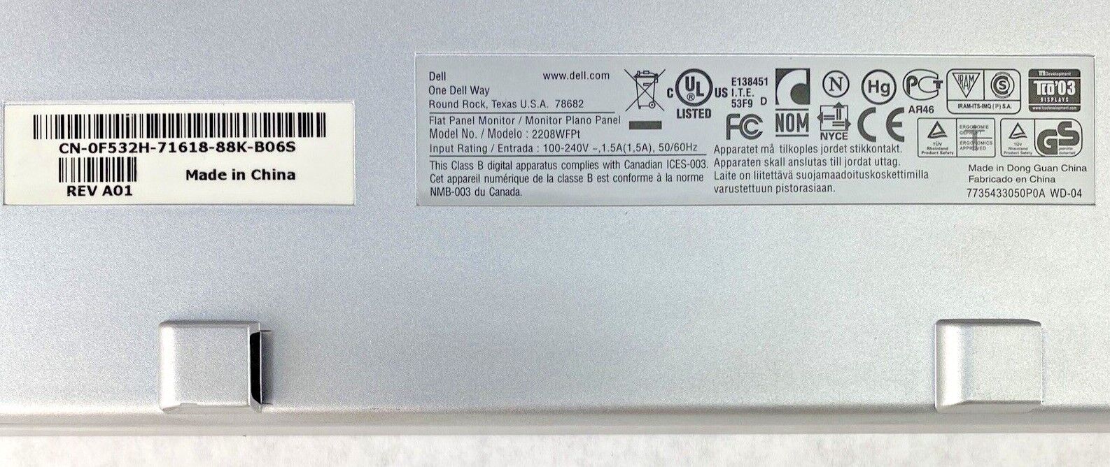 Dell 2208WFPT 22" WideScreen 1680 x 1050 LCD Flat Panel Monitor GRADE B 0F532H