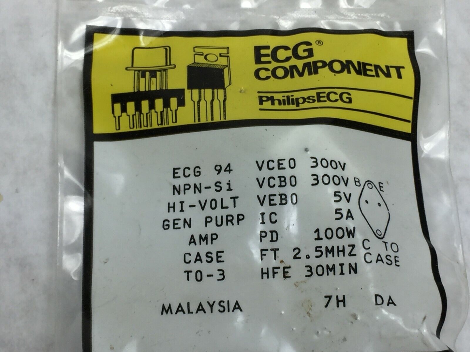 ECG 94 Integrated Circuit NPN-Si Case TO-3 High-Volt General Purpose