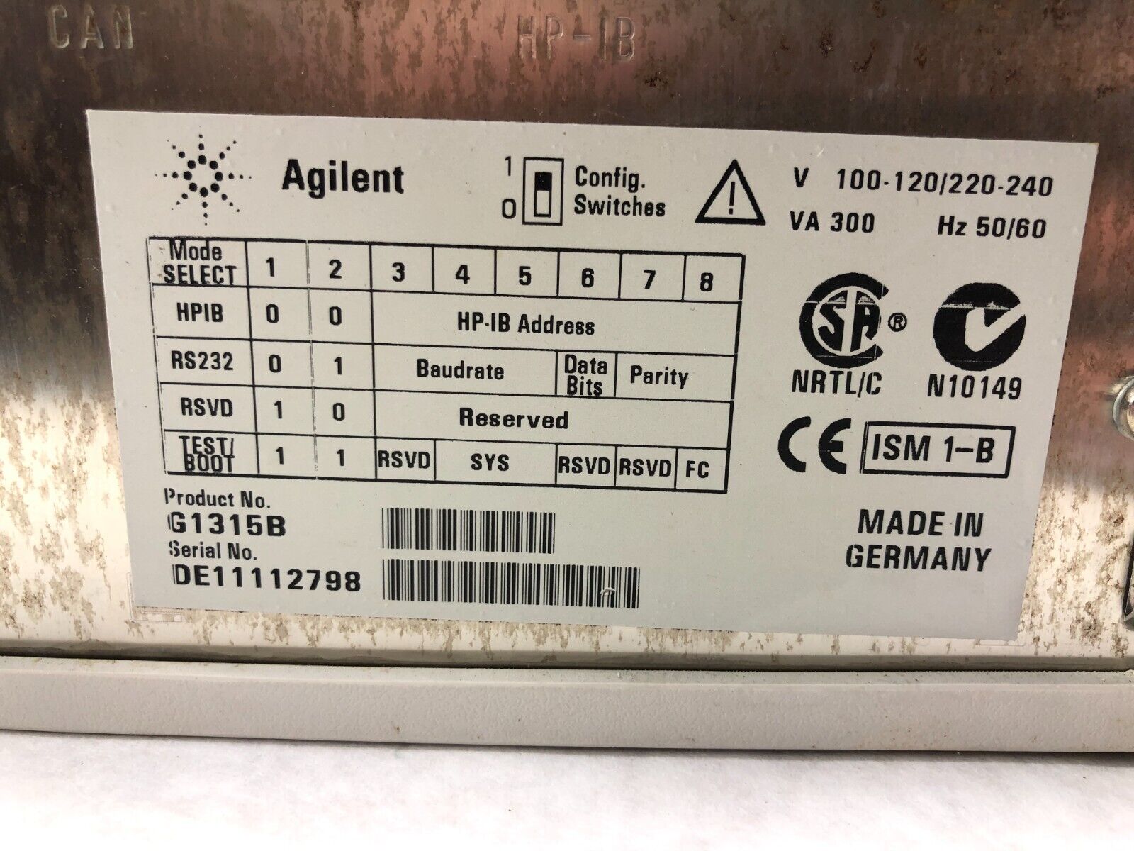 Agilent G1315B HP 1100 Series Diode Array Detector DAD DE11112798