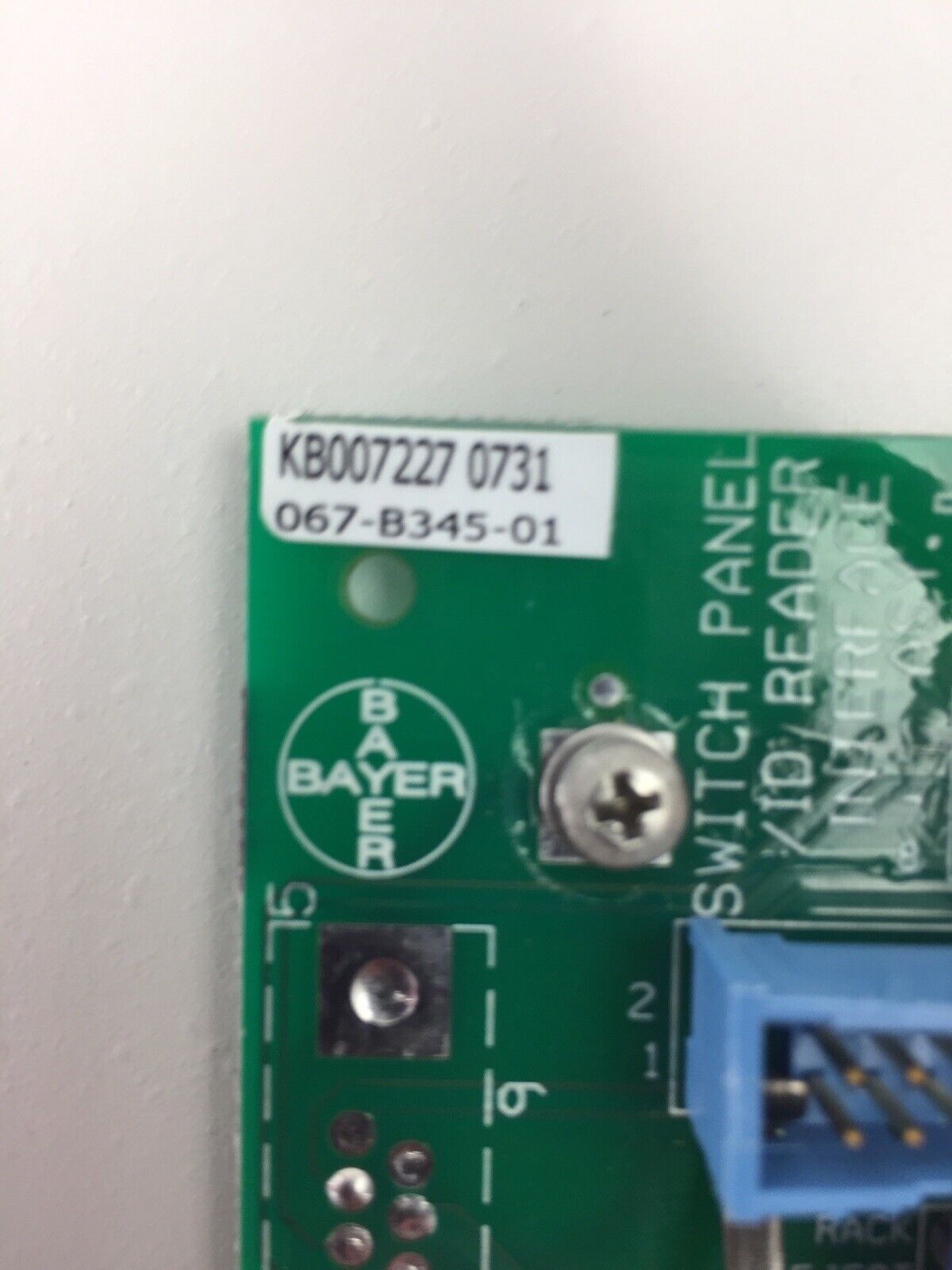 Bayer Switch Panel ID Reader Interface Assy Board 067-B345-02F With Button Panel