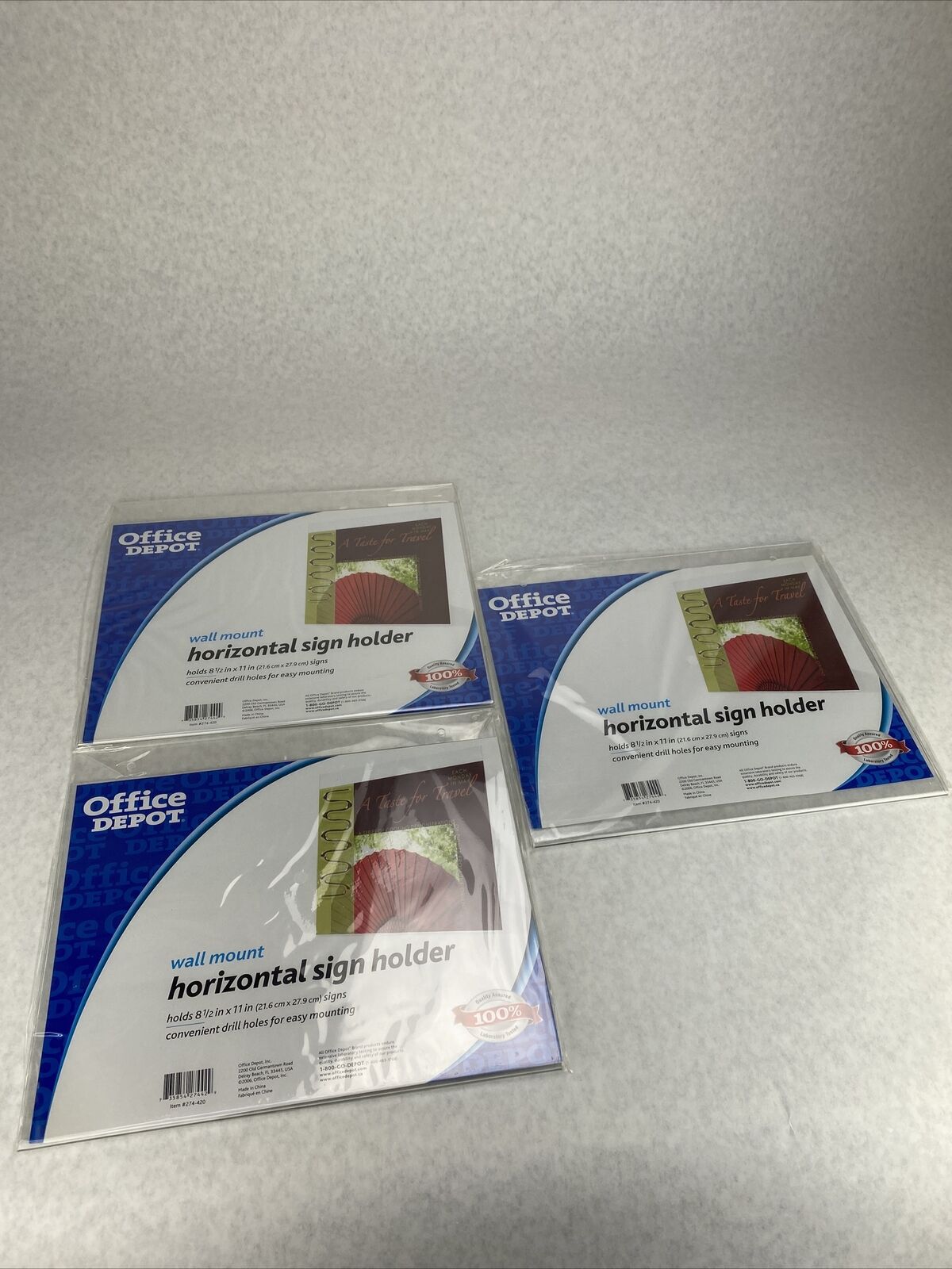 Lot of 3 Office Depot Wall Mount Horizontal Sign Holder 8 1/2 in x 11 in - New