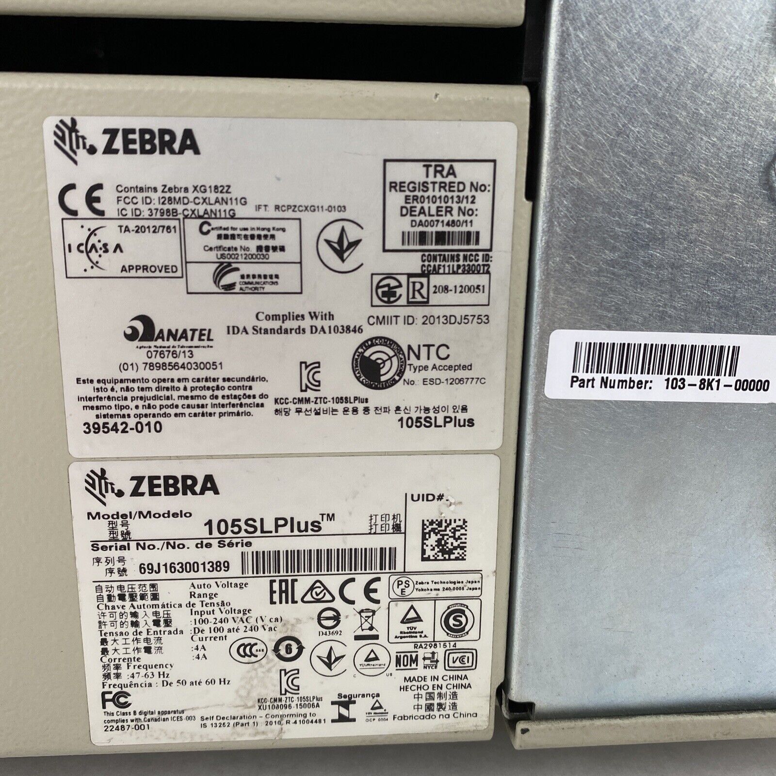 Zebra 105SL Plus Thermal Printer USB Serial Parallel Network Ports 103-8K1-00000
