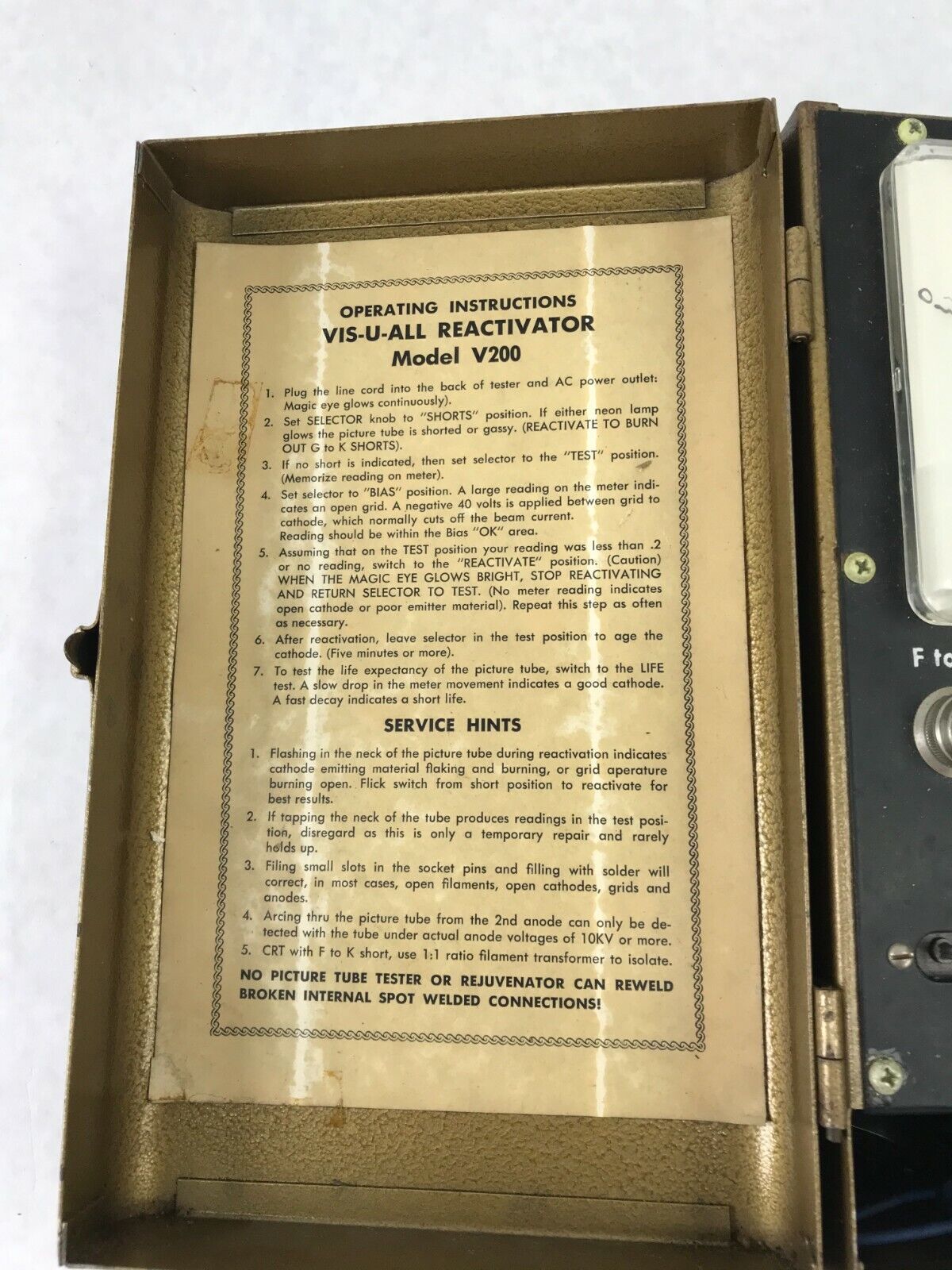 Vis-U-All Reactivator Model V200 200 Shorts Tester