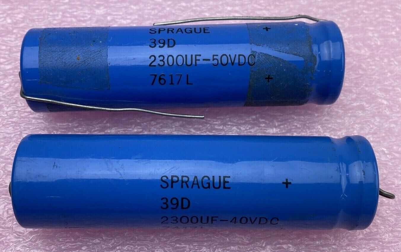 Lot of 2 Sprague 2300UF 40VDC 39D 7417L axial electrolytic aluminum capacitor