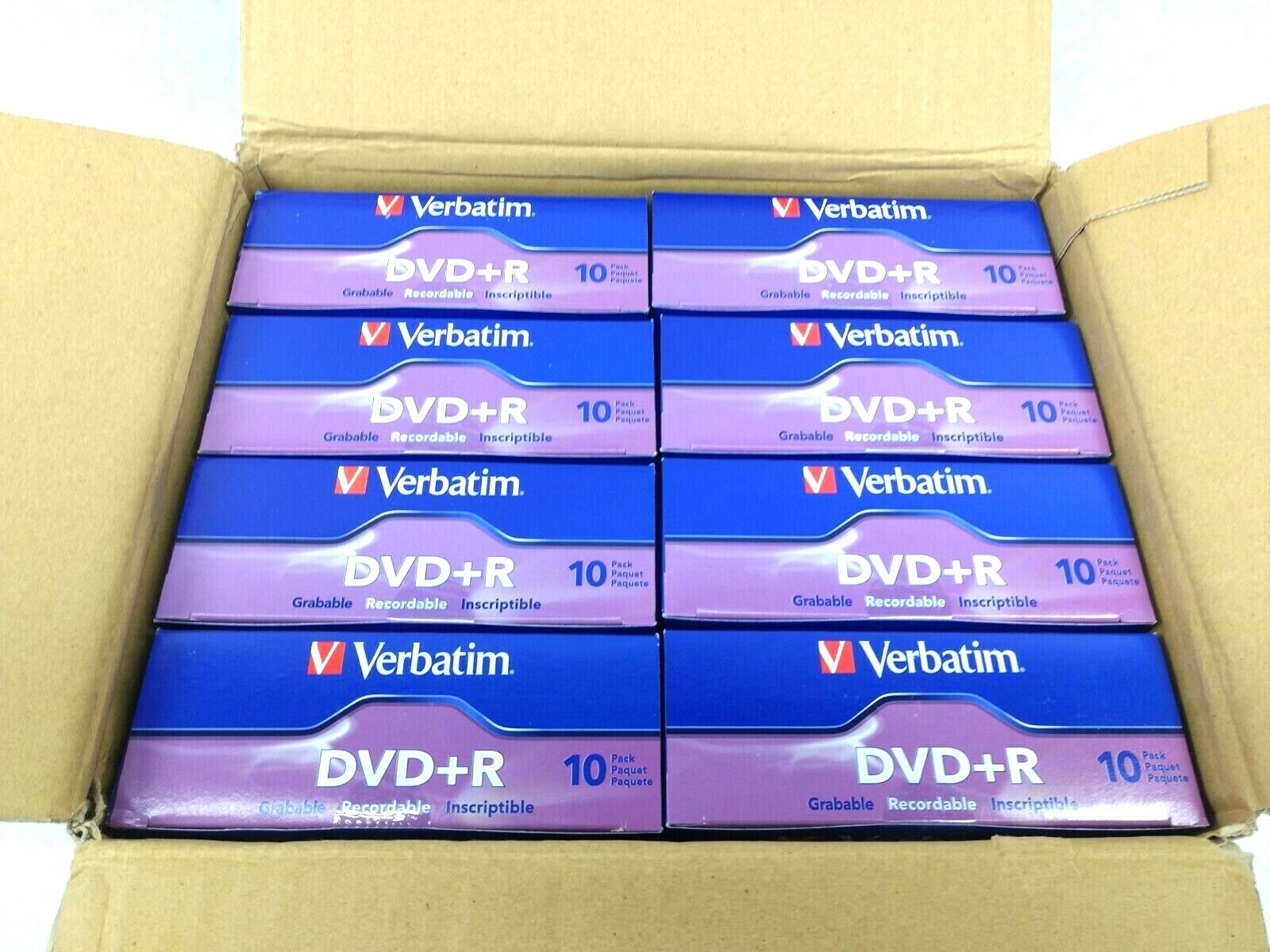 Lot 0f (8) 10PK DVD+R Recordable Verbatim 120 Min 4.7GB/16x In Jewel Case