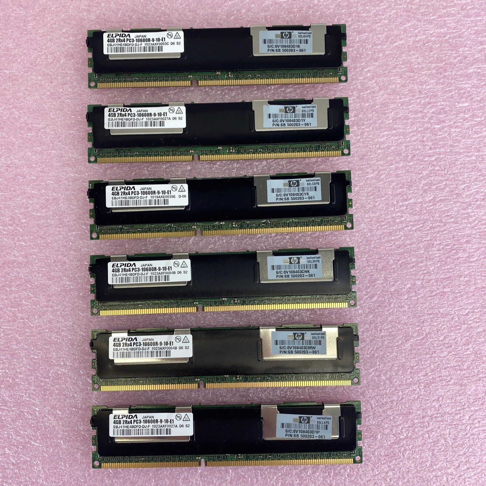 Lot 6x 4GB Elpida EBJ41HE4BDFD-DJ-F 2Rx4 PC3-106000R server RAM memory