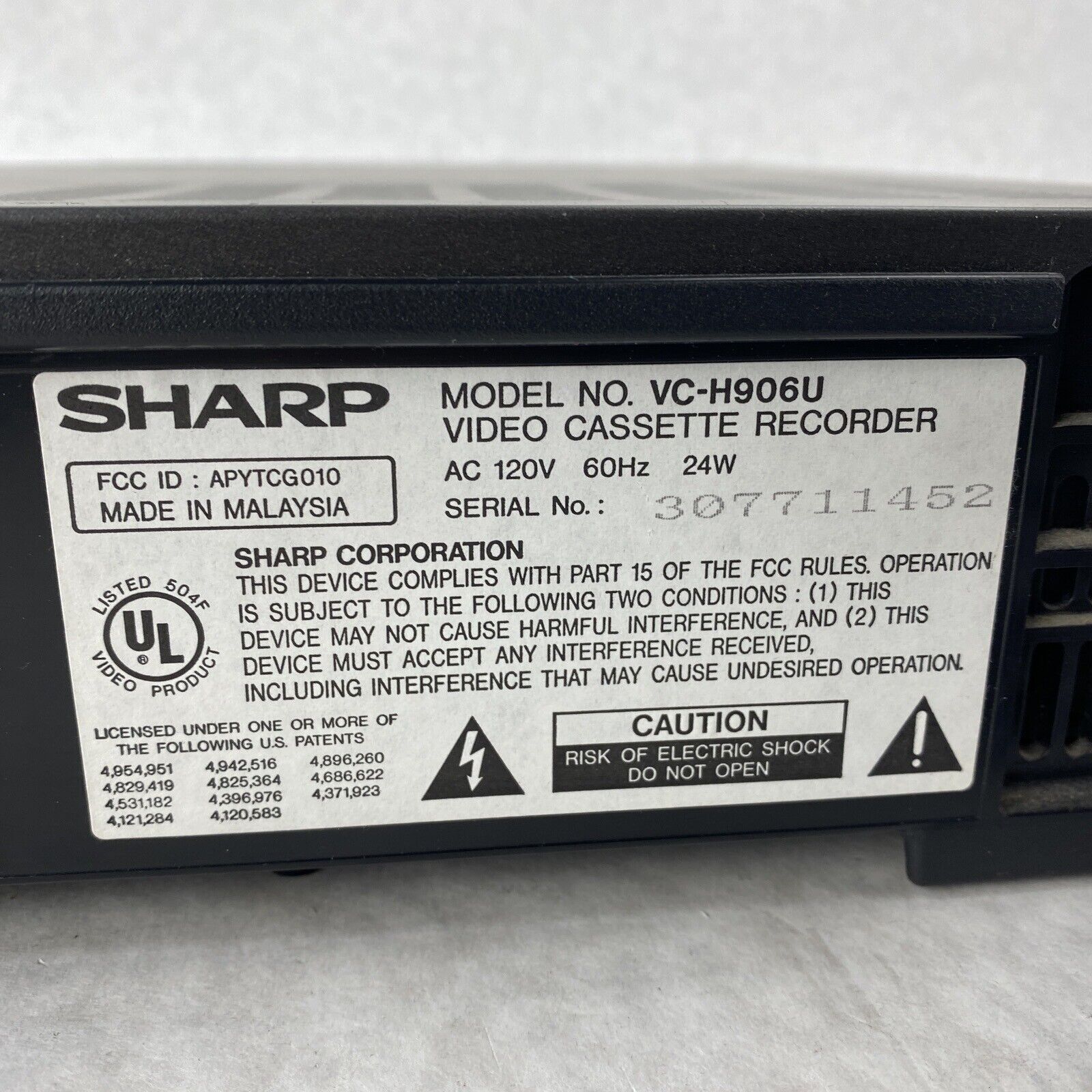Sharp VC-H906U VCR VHS Player 4 Head HiFi Stereo Tested NO REMOTE