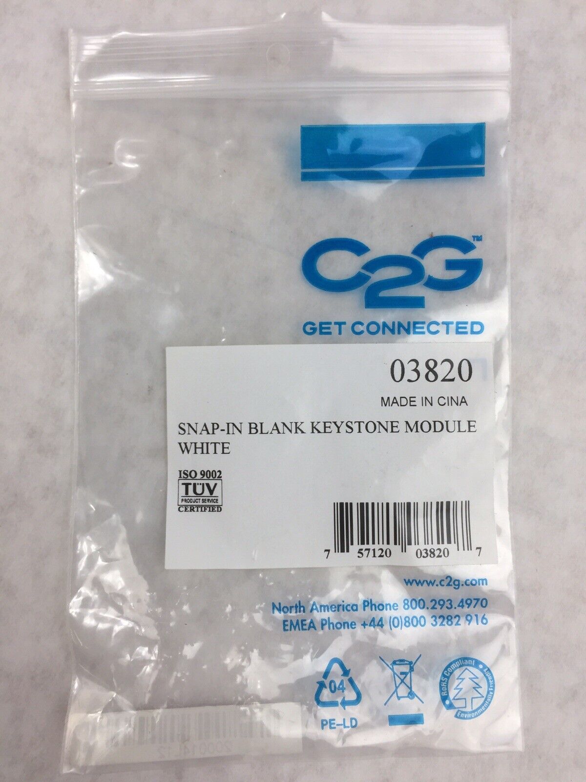 Lot of 5 C2G 03820 Snap-In Blank Keystone Module - White