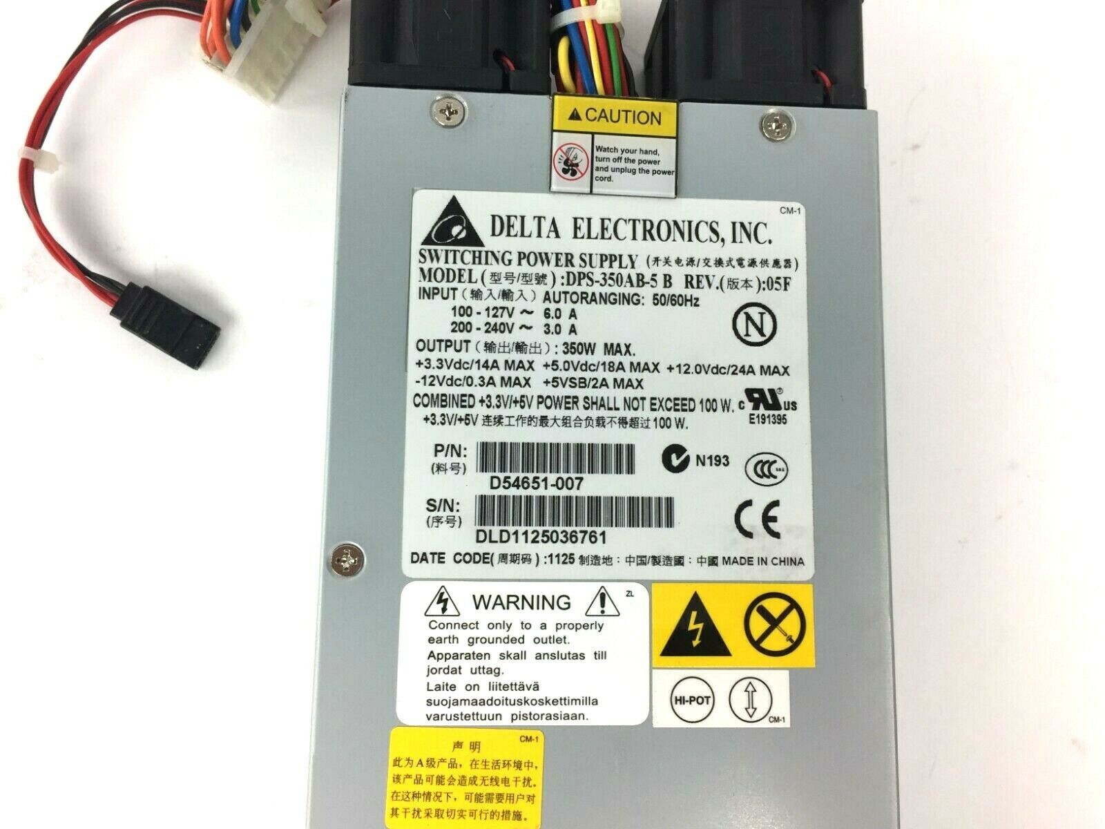 Delta Electronics DPS-350AB-5 B REV:05F D54651-007 1U 350W Power Supply