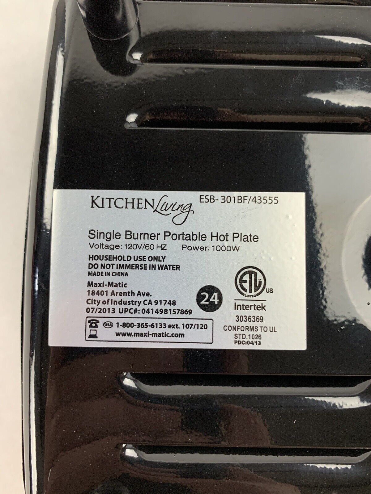 Kitchen Living  ESB-301BF/43555 Countertop Single Cast Iron Burner 1000 Watts