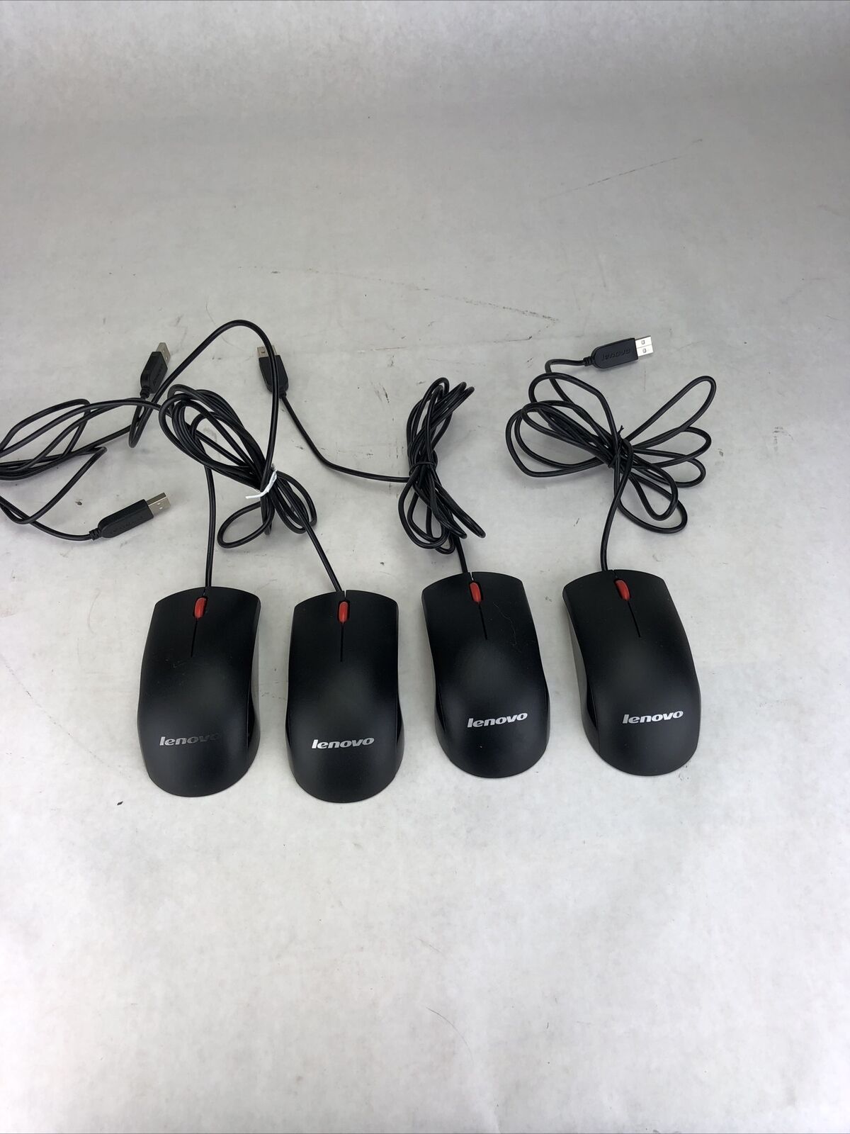 Lot of 4 Lenovo Model: MOEUUQA Black Wired USB Mouse