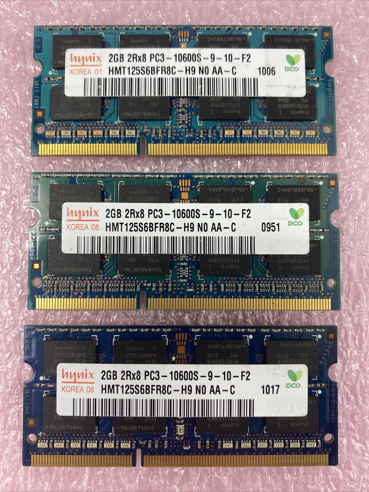 Lot( 3 ) 2GB Hynix HMT125S6BFR8C-H9 DDR3 2Rx8 PC3-10600S  So-DIMM Laptop RAM