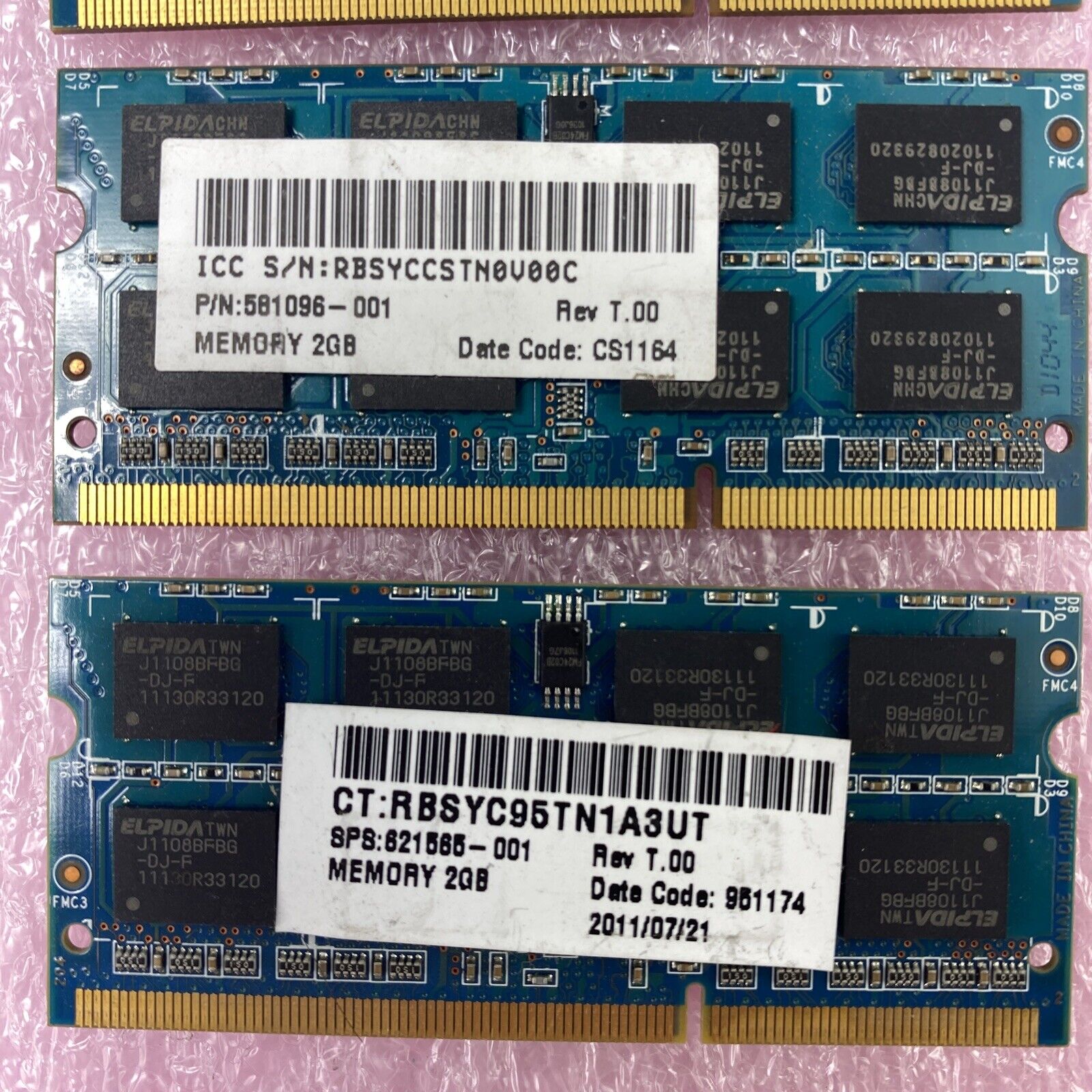 Lot( 3 ) 2GB Elpida EBJ21UE8BFU1-DJ-F PC3-10600S DDR3 Laptop Memory RAM