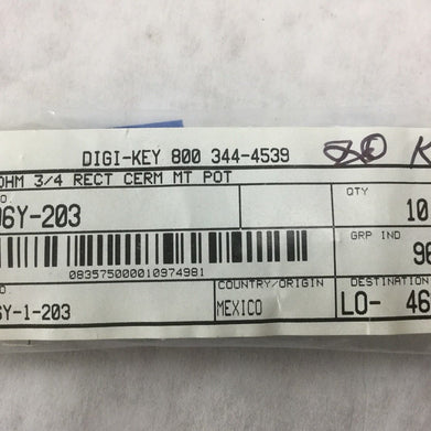 DIGI-KEY 20k OHM 3/4 Rect Cerm MT POT 3006Y-203 (Lot of 10)