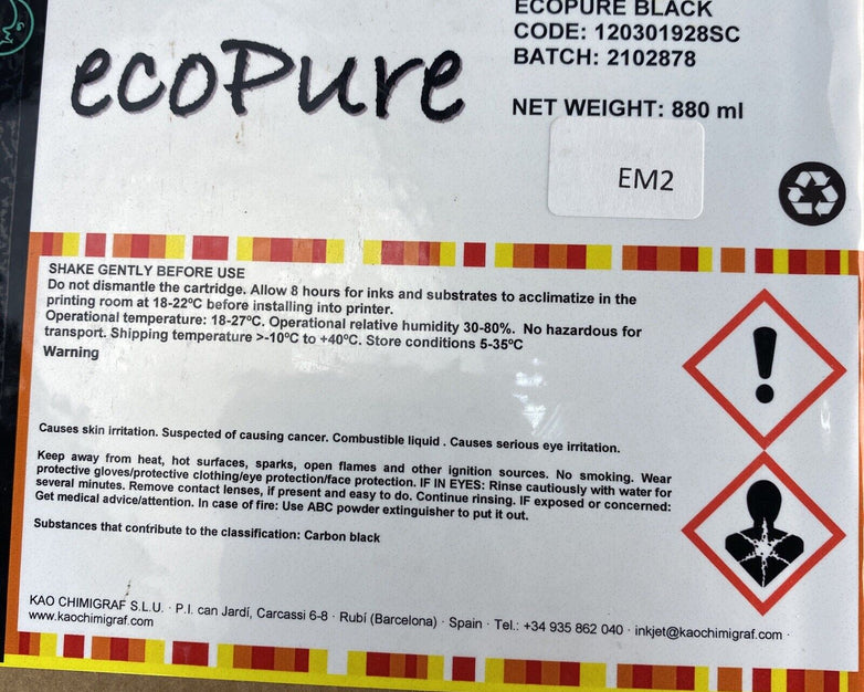 Kao Ecopure 120301928SC SS2 Ink Black for DX4 DX5 DX7 Printheads