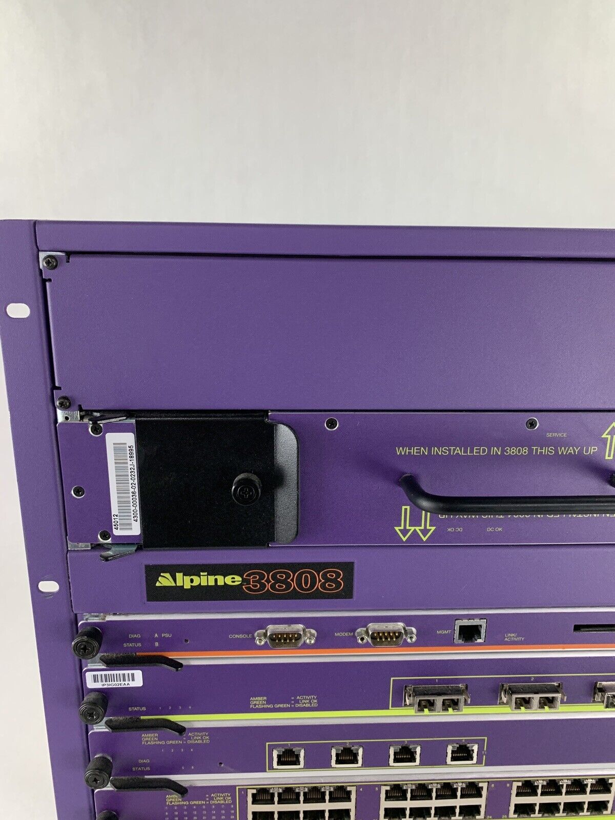 Extreme Networks Alpine 3808 9 Slot Switch 45080 6x FM-32T 1x WM-4T1 1x GM-4X